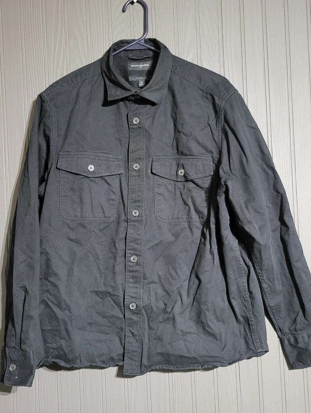 Banana Republic Long Sleeve Utility Shirt Standard Fit Black Men's Medium